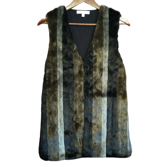 Etcetera Jackets & Blazers - Etcetera Faux Fur & Knit Sleeveless Vest Brown Black Striped Size M Fall